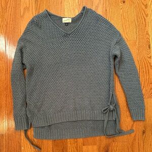 Universal Thread Blue Gray Sweater with Textured Knit and Ties on the sides